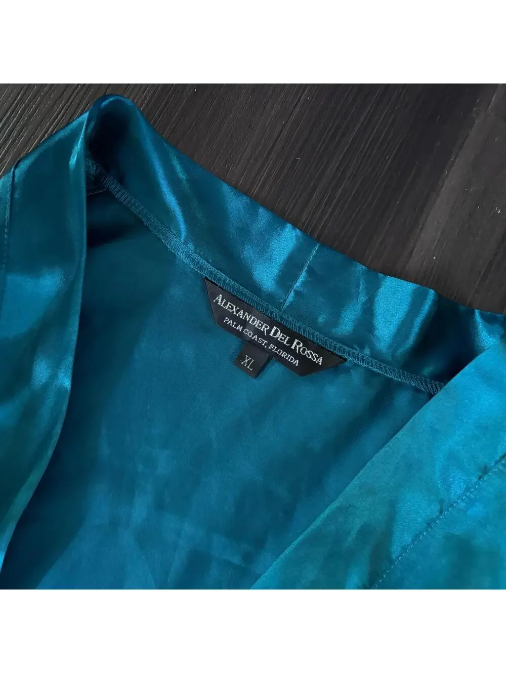 Alexander Del Rossa Satin Robe Teal Blue Long Belt Men's Size XL